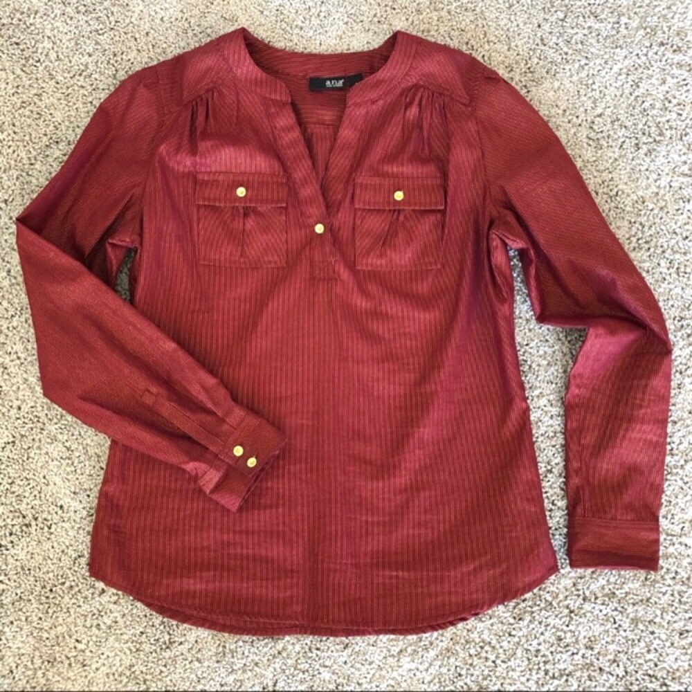 a.n.a. Burgundy gold pinstripe long sleeve top